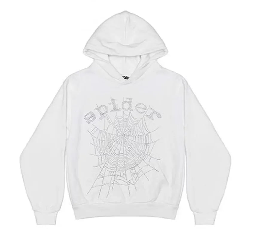 Sp5der OG Rhinestone Logo White Hoodie